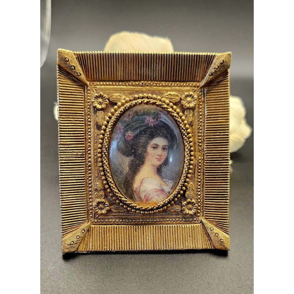 Vintage Florenza Miniature Portrait Ornate Framed 3 X3